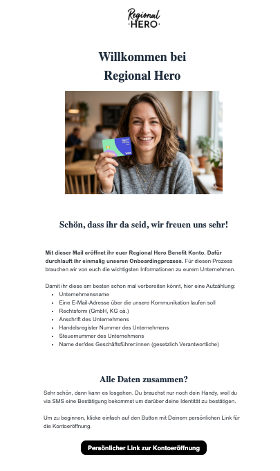 Onboarding E-Mail von Regional Hero